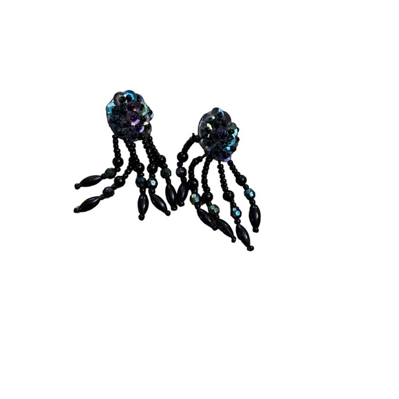 Earrings | Sequence String Peacock Colors Purple Blue - Picture 2 of 7